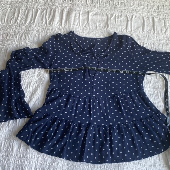 Lucky 🍀 Brand long sleeved blouse in baby doll style.Navy with white dots. XS - Picture 7 of 11